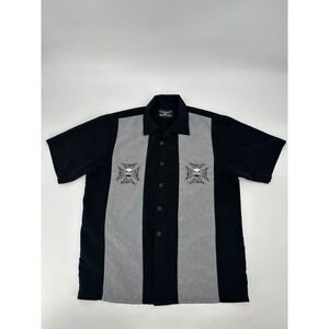 Chrome Eagle Black Motorcycle Short Sleeve Button Up Shirt Men's Sz M Skull
